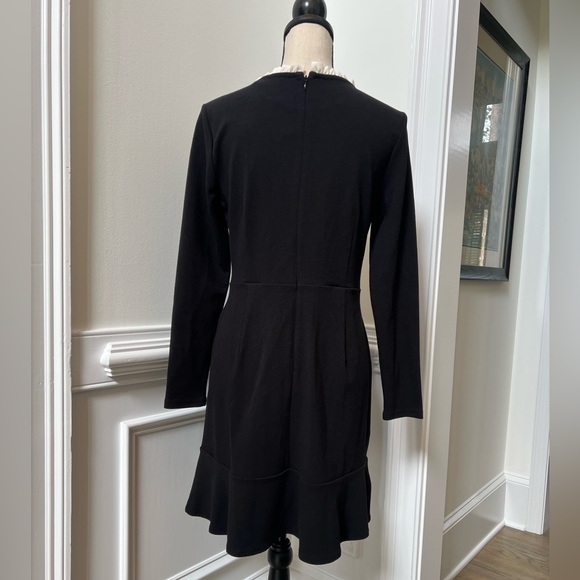 NWT Ann Taylor Loft Black White Ruffle Neckline Trim A Line Flounce Hem Dress - Picture 6 of 9